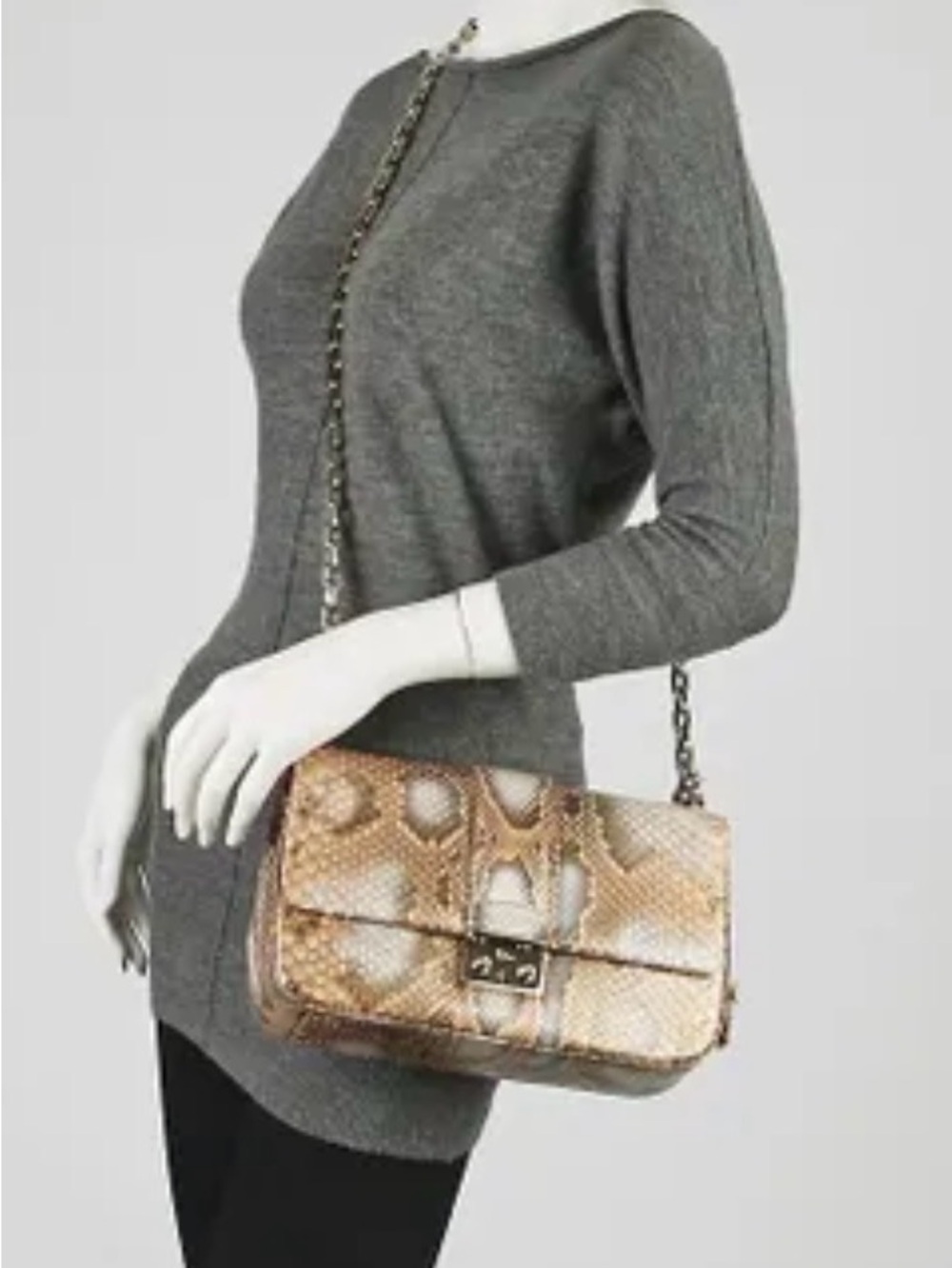 Christian Dior Perle Bronze Python Miss Dior Medium Flap Bag W Gold Chain Strap - Picture 2 of 16